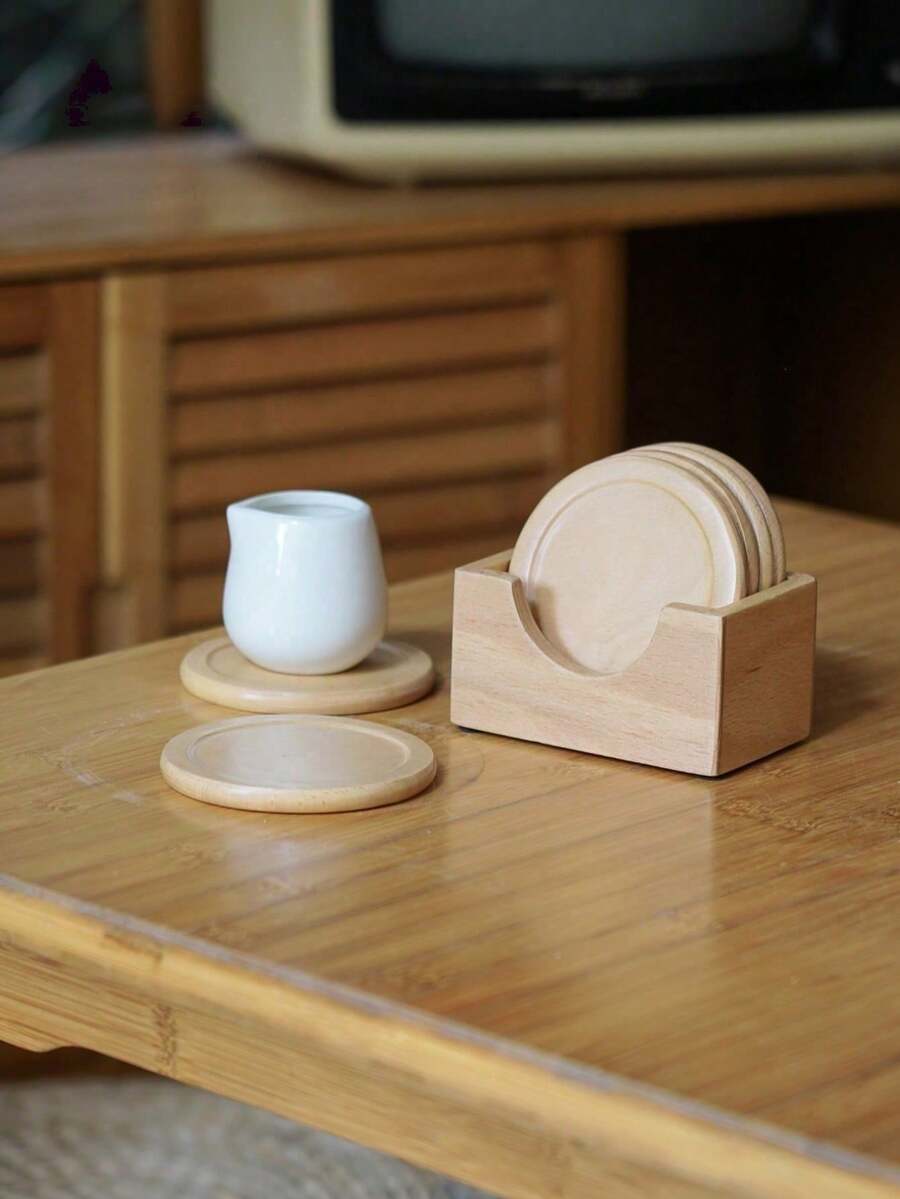 Haus Hana Wood Coaster Set – Black Walnut & Beech Round Heat-Resistant Drink Coasters For Table Decor