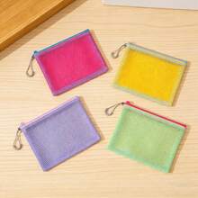Bolsa de almacenamiento de malla con doble cremallera, bolsa de maquillaje de doble capa visible, ultraligera, resistente al desgaste, duradera, con asa para monedas. - Verde - Ver 3