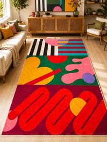 Chilai Home Retro Postage Stamp Border Green Area Rug, Textured Pattern Floor Mat For Living Room, Bedroom & Home Decor, Made In Türkiye - Red - View 1