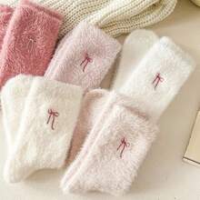 5 Pairs Women's Autumn/Winter Bowknot Plush Cute Sweet Mid-Calf Socks - Crew Socks - View 10