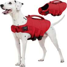 Dog Life Jacket, High Buoyancy Dog Swimming And Boating Life Vest, Adjustable Size (Small, Medium, Large), Equipped With Rescue Handle And Storage Pocket, Reflective Safety Pet Life Jacket, Suitable For Swimming Pool - Red - View 9