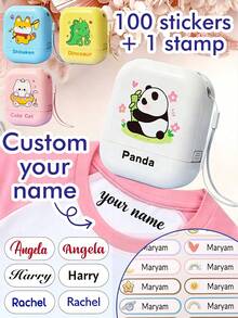 Customized Name Stamp, Personalized Waterproof Clothing Animal Stamp, Cartoon Pattern Self-Inking Signature Stamp, Customizable Stamp For Teacher - Style a - View 1