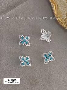10Pcs Lucky Clover Nail Charms Set, Silver Gold Plated Hollow Four Leaf With Inlaid Rhinestones, Vintage Elegant Retro Nail Ornaments & Gems For DIY Manicure Nail Supplies Nails Nail Gems - Multicolor - View 11