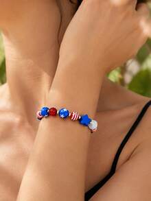 1pc Creative Fashion Beaded Star Bracelet, Suitable For Independence Day, Daily Commute, Vacation Wear, Fashionable Personalized Jewelry Gift, Versatile Accessory For Women's Casual And Holiday Outfits, Perfect Party And Festival Gift - Multicolor - View 1