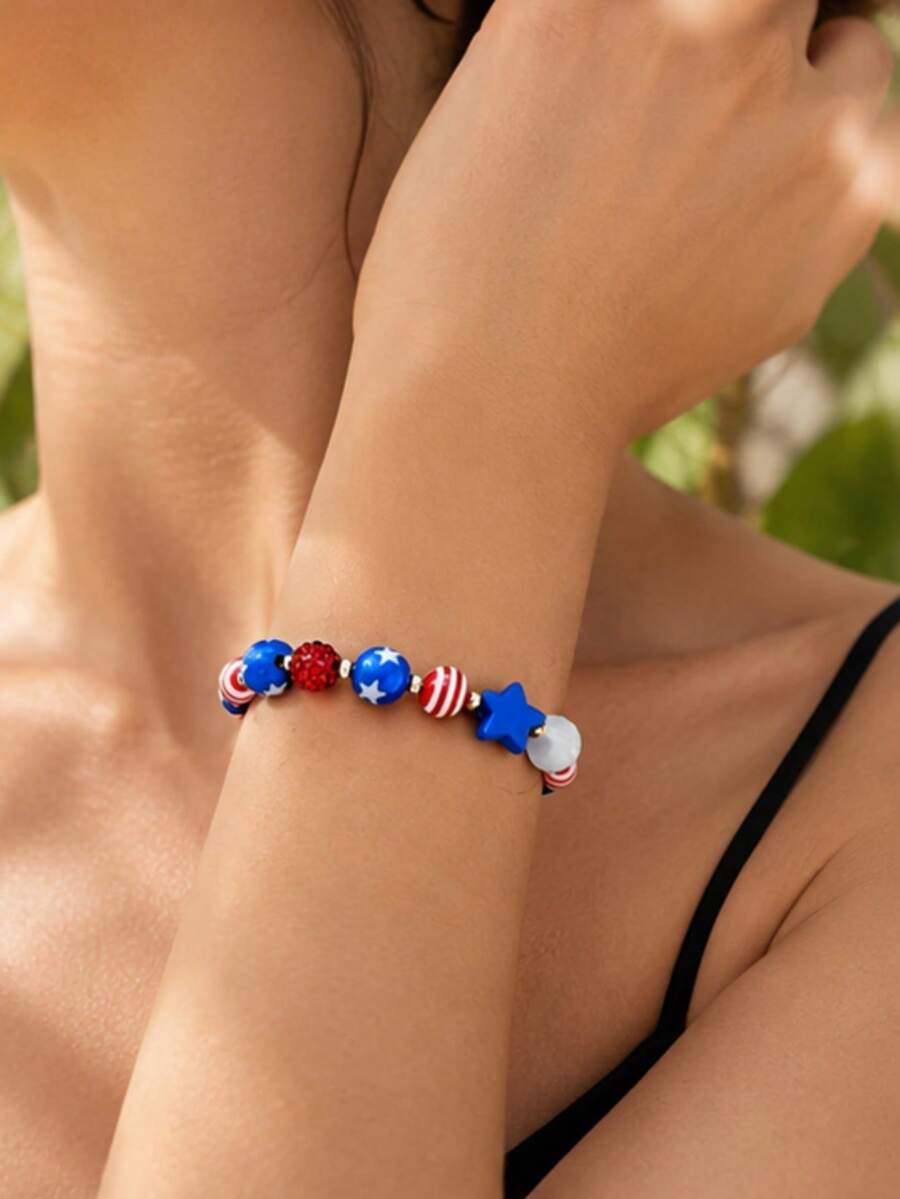 1pc Creative Fashion Beaded Star Bracelet, Suitable For Independence Day, Daily Commute, Vacation Wear, Fashionable Personalized Jewelry Gift, Versatile Accessory For Women's Casual And Holiday Outfits, Perfect Party And Festival Gift - Multicolor - View 1