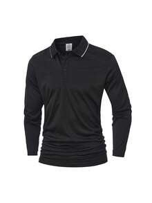 Men's Spring/Autumn Polo Shirt, Business Casual Fashion Gentleman T-Shirt, Turn-Down Collar Long Sleeve - Black - View 2