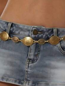 1pc Women's Waist Chain Metal Geometric Shape Fashion Vintage Bohemian Decorative Dress Belt - Waist Chain - View 3