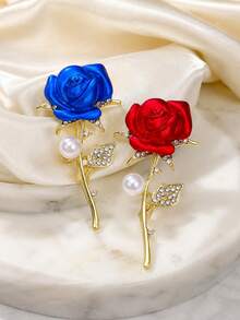 1pc Exquisite Rose & Faux Pearl Brooch, Unique High-End Fashion Jewelry Gift, Suitable For Daily, Party, Holiday, Vacation Decoration - Multicolor - View 5