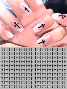 2pcs Black White Crosses Nail Art Stickers Gothic Mini Crosses Tiny Cross Self-Adhesive Nail Decals For DIY Acrylic Press On Nails Manicure Decorations Nail Supplies - Black and White - View 11
