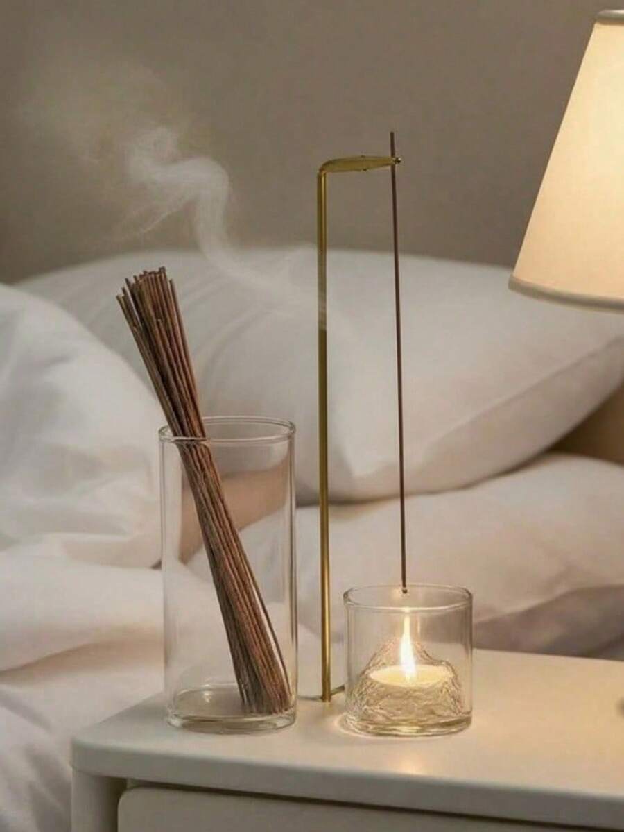 二合一金屬香爐，帶玻璃灰燼收集器 – 方形底座，適用於冥想、瑜伽和家居裝飾