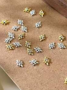 5 Peças Novos Encantos de Arte de Unhas com Strass Estrela Dourado & Prata Estrela de 8 Pontas Acessórios de Unhas de Liga de Strass Vestíveis Decoração de Unhas Estilo Coreano & Japonês Qualidade de Salão de Unhas - Multicolorido - Visão 4
