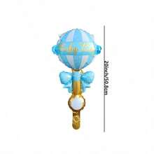 Blue & Pink Striped Rattle Shaped Foil Balloon, Baby Boy Theme Gender Reveal Party Decoration, Baby Shower Atmosphere Photo Prop - Multicolor - View 7