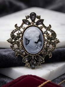 1pc Vintage Cameo Brooch Pins Victorian Style Relief Portrait Rhinestone Pearl Badges Elegant Retro Jewelry Accessories For Women - Multicolor - View 10