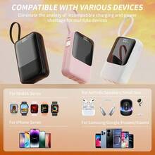 GAWFOLK 粉色 10000mAh 磁吸式无线充电宝，内置 3 根快充线及 LCD 显示屏 | 22.5W 便携式充电器，适用于 16/15/14/13 及安卓手机 | 时尚粉色，配有挂绳，是情人节礼物、旅行、徒步及日常通勤的完美之选 | 可靠的应急备用电源及便携式充电器（粉色充电宝），旅行必备好礼 - 彩色 - 查看 2