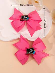 2pcs Girls Blackboard Accessory Ribbed Bow Hair Clips, Secure And Gentle On Hair, School Style Side Clips Suitable For Back To School Season - Multicolor - View 3