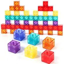 Bloques Magnéticos Transparentes de 2.5CM Cubo Sensorial STEM, Adecuado para Niños, Mis Bloques de Rompecabezas Magnéticos, Halloween... Juego de Bloques Magnéticos - Cubo Sensorial STEM 3D Mis Bloques de Rompecabezas Magnéticos Estilo de Color Aleatorio - Multicolor - Ver 3