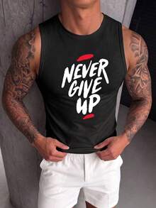 ZYNTH BALENO Men's Summer Fashion "Never Give Up" Print Tank Top, Cool Summer Essential Sports - Black - View 7