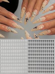 2pcs Black White Crosses Nail Art Stickers Gothic Mini Crosses Tiny Cross Self-Adhesive Nail Decals For DIY Acrylic Press On Nails Manicure Decorations Nail Supplies - Black and White - View 4