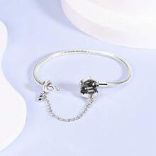 1pc S925 Sterling Silver Snake Chain DIY Base Bracelet, Multiple Rhinestone Heart & Cylinder Clasp Options With Safety Chain, Minimalist Versatile Style, Compatible With Various Beads & Charms, Includes Gift Box, Handmade DIY Jewelry Base, Gentle Holiday Gift Accessory - Silver - View 5