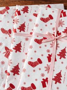 Papel de seda vintage festivo Feliz Navidad 14*20 pulgadas, envoltorio de regalo hecho a mano DIY de Año Nuevo de invierno con estampado lindo de hombre de jengibre, ideal para sala de estar interior, mesa, ramo, boda, cumpleaños & recuerdos de fiesta de vacaciones - Regalo rojo de Navidad - Ver 6