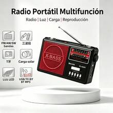 Radio recargable con panel solar y luz de emergencia, Bluetooth, radio FM AM SW, reproductor MP3 USB - Ver 4