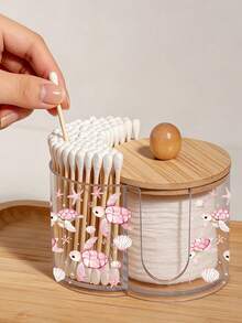 Mini Beach Turtle Pattern 2-In-1 Bamboo Lid Plastic Storage Box, With Dual Round Holes Cosmetic Organizer, Suitable For Makeup Brushes, Beauty Tool Bag, Makeup Organizer, Vanity Accessories, Makeup Bag, Creative Gift For Women (Mini Size) - Multicolor - View 2