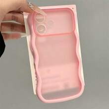 Korean Style Dopamine Wavy Edge Matte Translucent Phone Case Compatible With Apple 17 Pro Max, 16 Pro, 17, 15 Pro, 15 PM, 17 Pro, Creative Niche Premium Full Coverage Couple Case - Pink - View 1