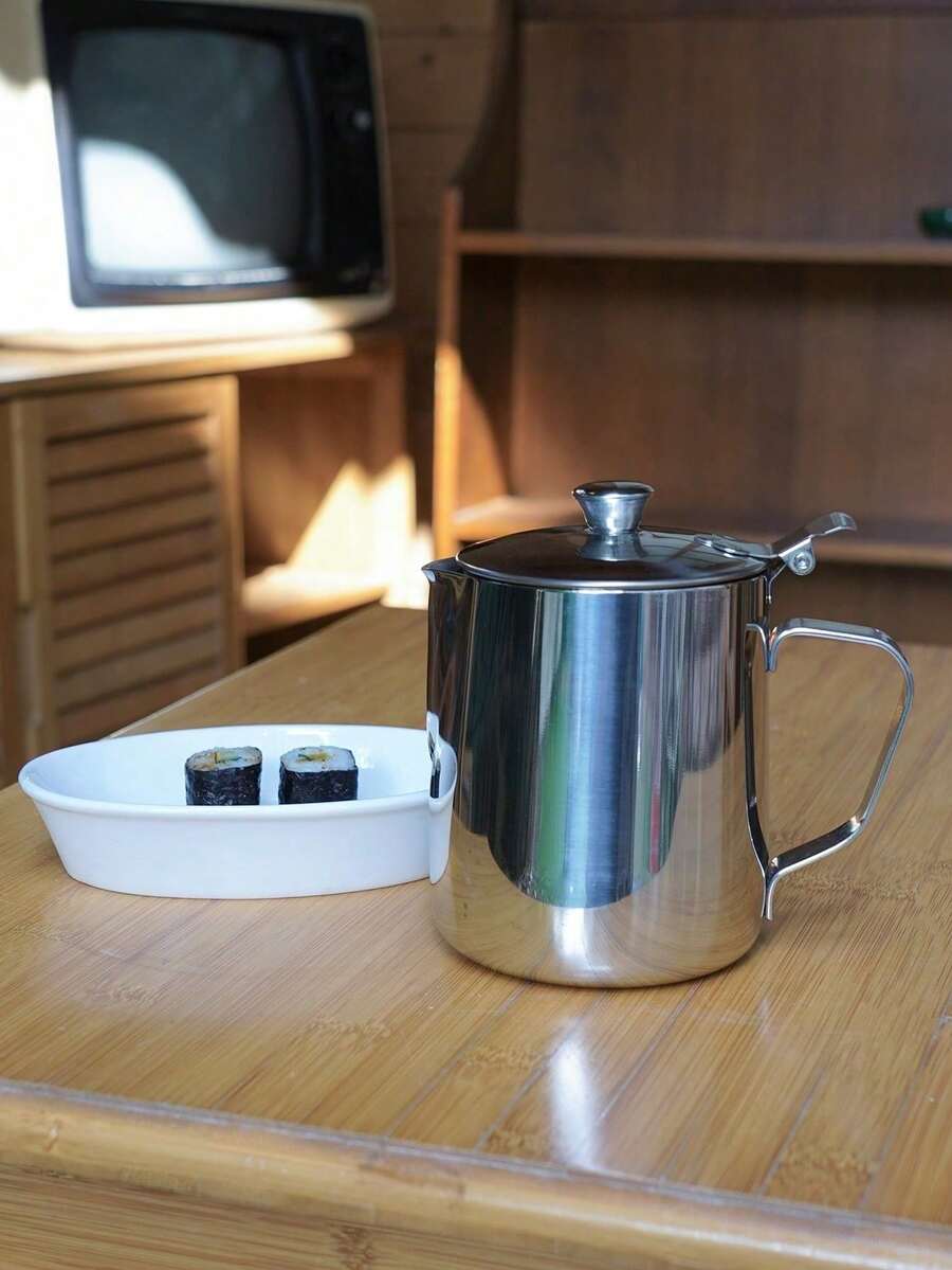 Haus Hana 1pc Minimalist Luxury Korean Style Stainless Steel Milk Frother With Lid, Multifunctional Home Coffee Container, Spout Coffee Pot, Hand Drip Coffee Maker, Water Kettle Back To School - Multicolor - View 1