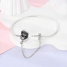 1pc S925 Sterling Silver Snake Bone Base Bracelet, Multiple Pink Diamond Heart Clasp With Safety Chain, Hollow Carved Design, Heart-Shaped Main Stone, DIY Beaded Bracelet Base, Comes With Gift Box, Gentle Girl Style, Versatile Handmade Jewelry Base - Multicolor - View 3