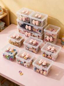 1 pieza Caja de almacenamiento de accesorios para el cabello transparente con decoración de lazo, adecuada para la decoración de la guardería y la decoración de la habitación de los niños - Multicolor - Ver 4