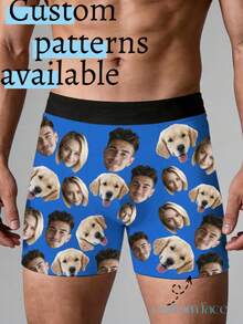 Custom Dog Face Photo Men's Boxer Briefs, Personalized Couple Pet Couples Underwear, Royal Blue, Fun Anniversary Gift - Blue - View 1