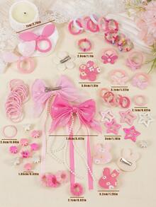 841pcs Pink Fairy Girl Hair Accessories Set, Includes Ribbon Bow Hair Clips, Rabbit/Flower Hair Clips, Star Snap Clips, Mini Claw Clips, Butterfly/Rabbit Ear Hair Ties, Bamboo Knot Towel Ring Ruffled Elastic Hairbands And TPU Hair Ties, Suitable For Daily, Party, Travel Use - Multicolor - View 4