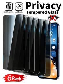 6pcs Privacy Tempered Glass Screen Protector, Full Screen Protection, Anti-Scratch, Effective Anti-Peeping, Protect Screen Information From Leaking, Flat Fit Without Edge Lifting, Compatible With IPhone 17E/17 Pro Max/16 Pro Max/15 Pro Max/14 Pro Max/13 Pro Max/12 Pro Max/11 Pro Max/17 Pro/16 Pro/15/14/13/12/11 And Other Series. - Black - View 17