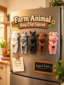 5pcs Farm Animal Sealing Clips, Cute Fridge Decoration, Animal Farm Seal Clips, Moisture-Proof Bag Clips, Kitchen Fridge Magnets, Suitable For Kitchen, Living Room, Snacks, Refrigerator, Kitchen Accessories, Home Decor, Decorative Hanging Ornaments, Holiday Decorations, Halloween, Christmas, Back To School - Multiple Styles - View 9