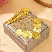 1pc Arabic Style Gold Coin Tassel Collar Clip Bangs Straight Hair Clip Dance Hair Accessory Side Clip - Gold - View 2