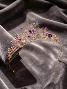 1pc Women's Fashion Princess 3D Crown Sweet Luxury Rhinestone Birthday Hair Accessory Headband - 44014 Purple - View 5