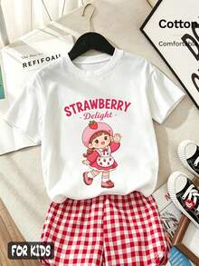 Summer/Autumn Cotton Girls Short Sleeve T-Shirt: Summer Prefix Must Be Chinese? Wait Instruction. Summer. - White - View 1