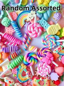 10/30/50/100pcs Macaron Color Lollipop Flower Bow Cute Resin Random Mixed Small Accessories Pendant Set, DIY Summer Phone Case Hair Clip 3D Sticker Handmade Decoration Material, Toy (Light Flaws Are Normal) - Multicolor - View 1