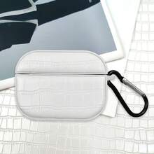 Compatible For AirPods 4 Pro 3 1/2/3 White Crocodile Pattern Oval Leather Case With Hook - White - View 7