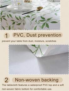 1 Piece Fresh Green Leaf Print PVC Non-Woven Composite Tablecloth, Waterproof Oil-Proof Stain Resistant Wipe Clean Rectangle Table Cover, Indoor Outdoor For Dining Room Kitchen Picnic Party Coffee Table Home Decor - A - View 6