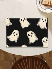 1pc Dark Style Halloween Ghost Pattern Printed Linen Table Runner, Placemat, Suitable For Holiday, Party, Birthday, Dinner, Kitchen, Dining Room Table Decoration, Shoe Cabinet Storage Cabinet Cover, All Season Room Decor, Home Textile Decoration Table Runner, Placemat - Multicolor - View 6