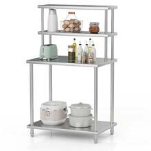 GOCAPTAIN Heavy-Duty Double-Layer Adjustable Stainless Steel Upper Shelf - 140cm High Workbench Storage Rack With Brackets, Load Capacity 360 Lbs - Suitable For Commercial Kitchens, Home, Garage, Tool Room - Silver - View 1