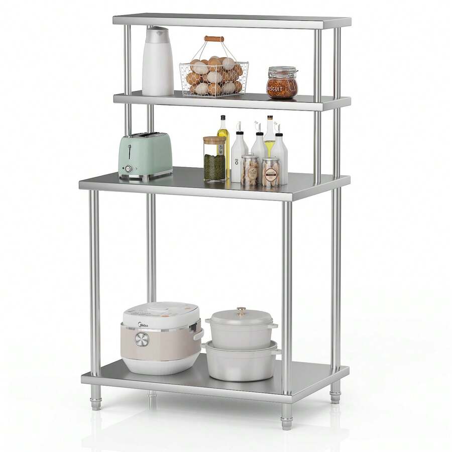 GOCAPTAIN Heavy-Duty Double-Layer Adjustable Stainless Steel Upper Shelf - 140cm High Workbench Storage Rack With Brackets, Load Capacity 360 Lbs - Suitable For Commercial Kitchens, Home, Garage, Tool Room - Silver - View 1