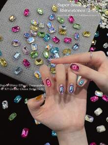 KIRAME 30 peças/50 peças/100 peças 4x6mm Retangular Octógono Ponta Traseira K9 Ultra Brilhante Cores Mistas Strass para Unhas, Arte de Unhas DIY em Casa, Salão de Unhas, Suprimentos para Unhas, Natal, Verão & Viagem Unhas, Presente de Festival - Multicolorido - Visão 10