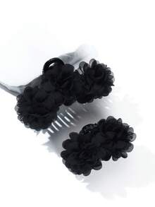 2PCS French Vintage Rose Double-Sided Flower Hair Claw Clips Side Hair Clips Half-Up Hair Tail Clips Versatile Hair Accessories For Daily/Date/Commute - Large Black + Small Black - View 2