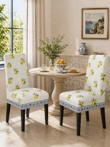 1/2/4/6Pcs Lemon Striped Elastic Dining Chair Cover, Suitable For Home Kitchen Furniture Spandex Cover, Fashionable Home Decoration Living Room Essential Item, Very Suitable For Indoor And Outdoor Use, Thanksgiving Autumn Home Decoration - C - View 1