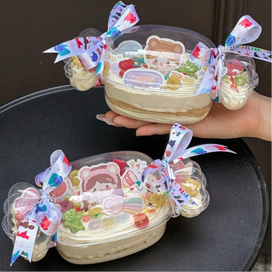 Set 10 buah (5 Cangkir + 5 Tutup) Kotak Kue Permen Plastik Transparan - Cocok untuk Kue, Buah-buahan, Makanan Penutup - Pesta Ulang Tahun, Pernikahan, Natal, Halloween - MultiWarna - View 1