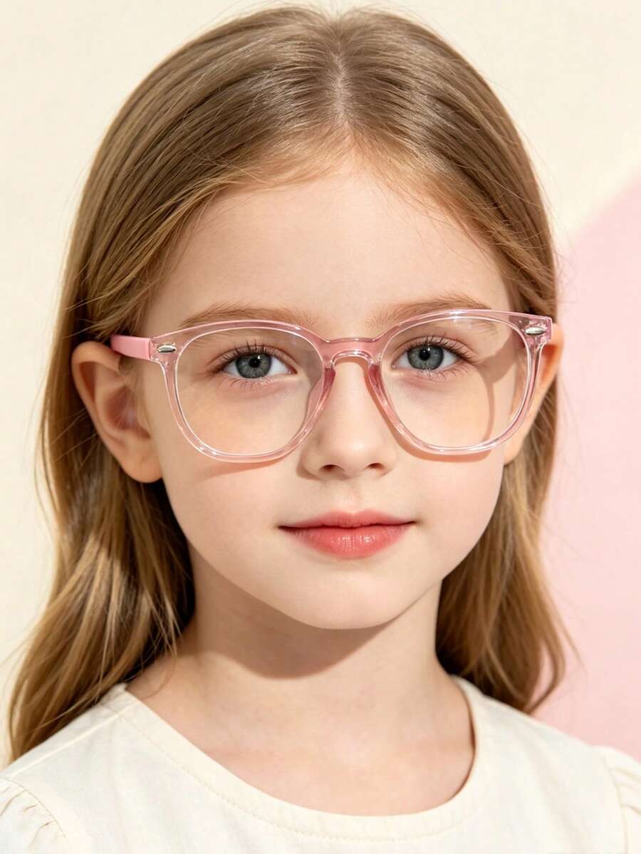 1pc Kids Cute Rivet Geometric Frame Blue Light Blocking Fashion Clear ...