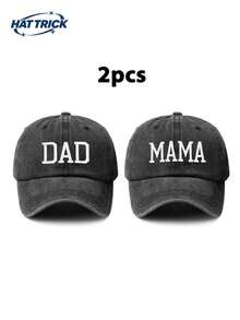 两件套男女通用纯色 DAD+MAMA 刺绣复古水洗棒球帽，宽松版型，尺码可调节，情侣休闲老爹帽，适合日常通勤、街头、户外、海滩、徒步、卡车司机、夏季、假日等场合。 - E - 查看 14
