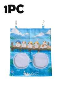 1pc Large 3-Hole Hanging Polyester Feeding Bag, Cute Blue Print Dual-Hole Rabbit Hay Bag, Washable, Cage-Specific, Space-Saving, Suitable For Rabbits, Guinea Pigs, And Other Small Animals, Hamster Supplies, Rabbit Pet Supplies - D - View 13